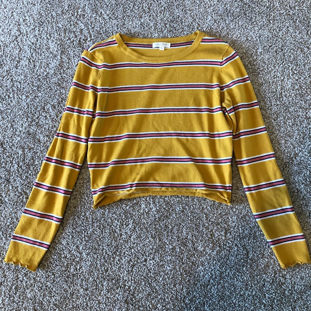 Yellow/pink/white long sleeve crop top